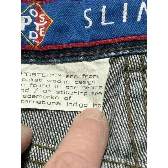 Posted Dark Blue Slim Straight Leg High Rise Jeans Sz 3/4 Waist 27 Wedge Pockets - Picture 6 of 11